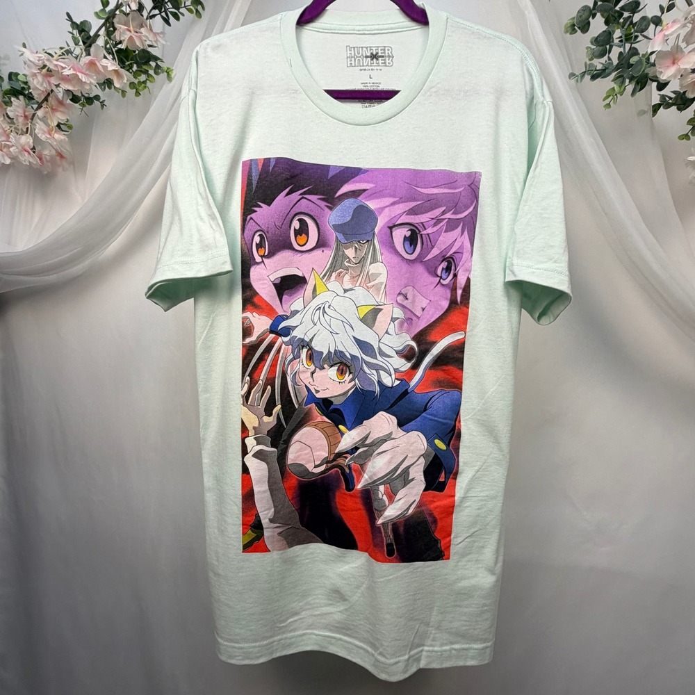 Hunter x Hunter Neferpitou Gon Killua Graphic T-Shirt Mint Green Mens Large